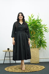 Robe noire à ceinture - En popeline