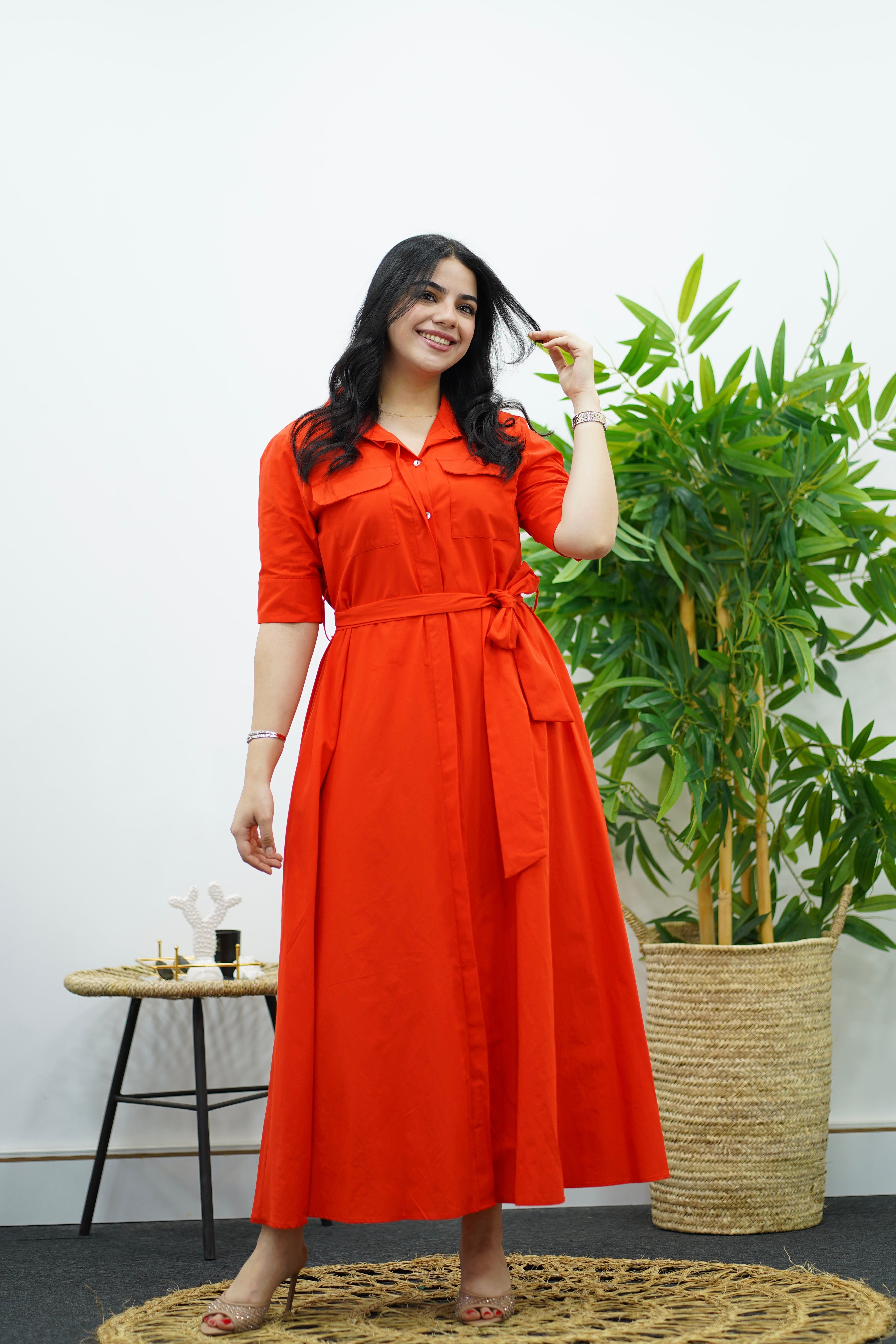 Robe en Popeline - Orange