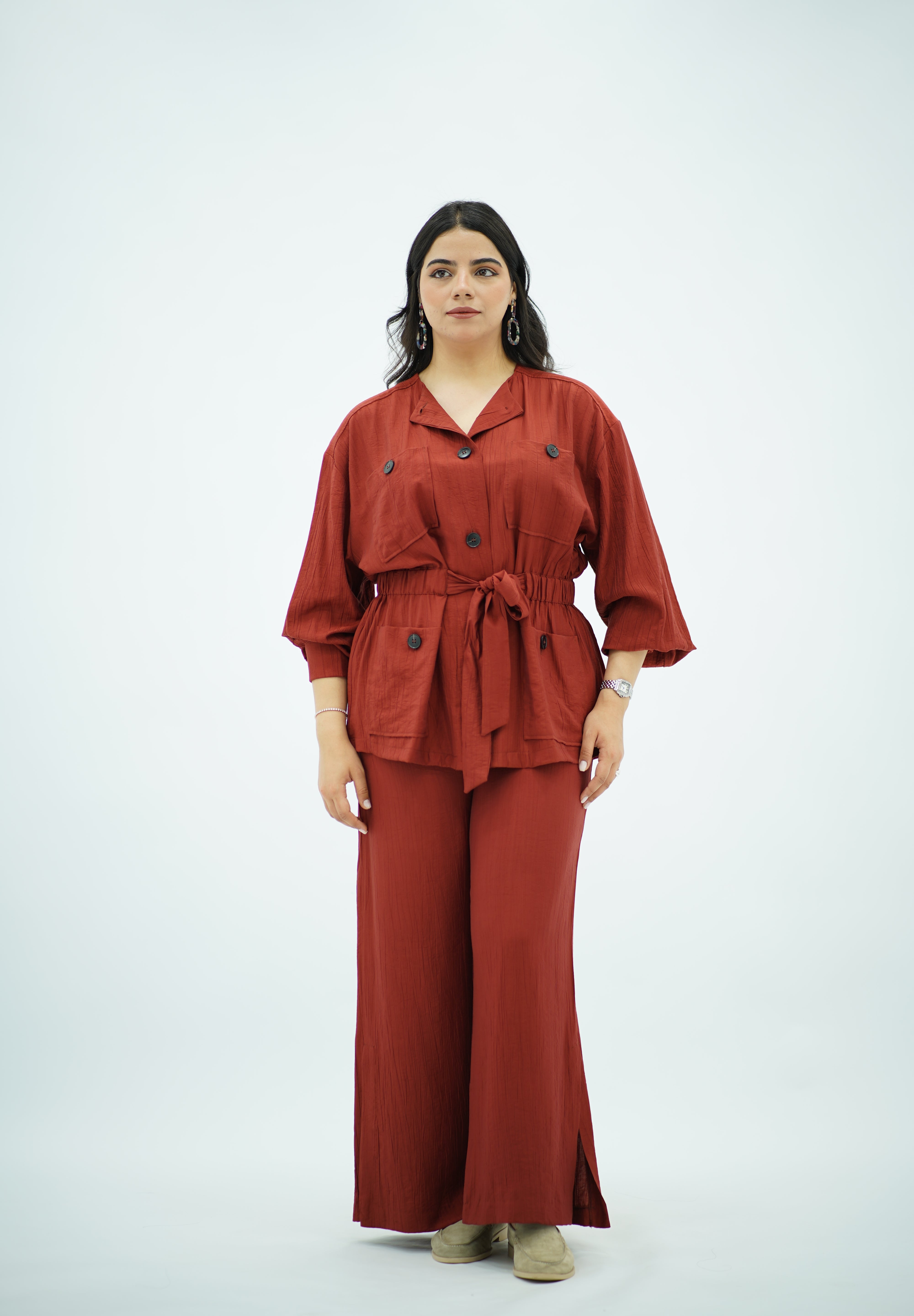 Ensemble En crêpe plissé Rouge brique