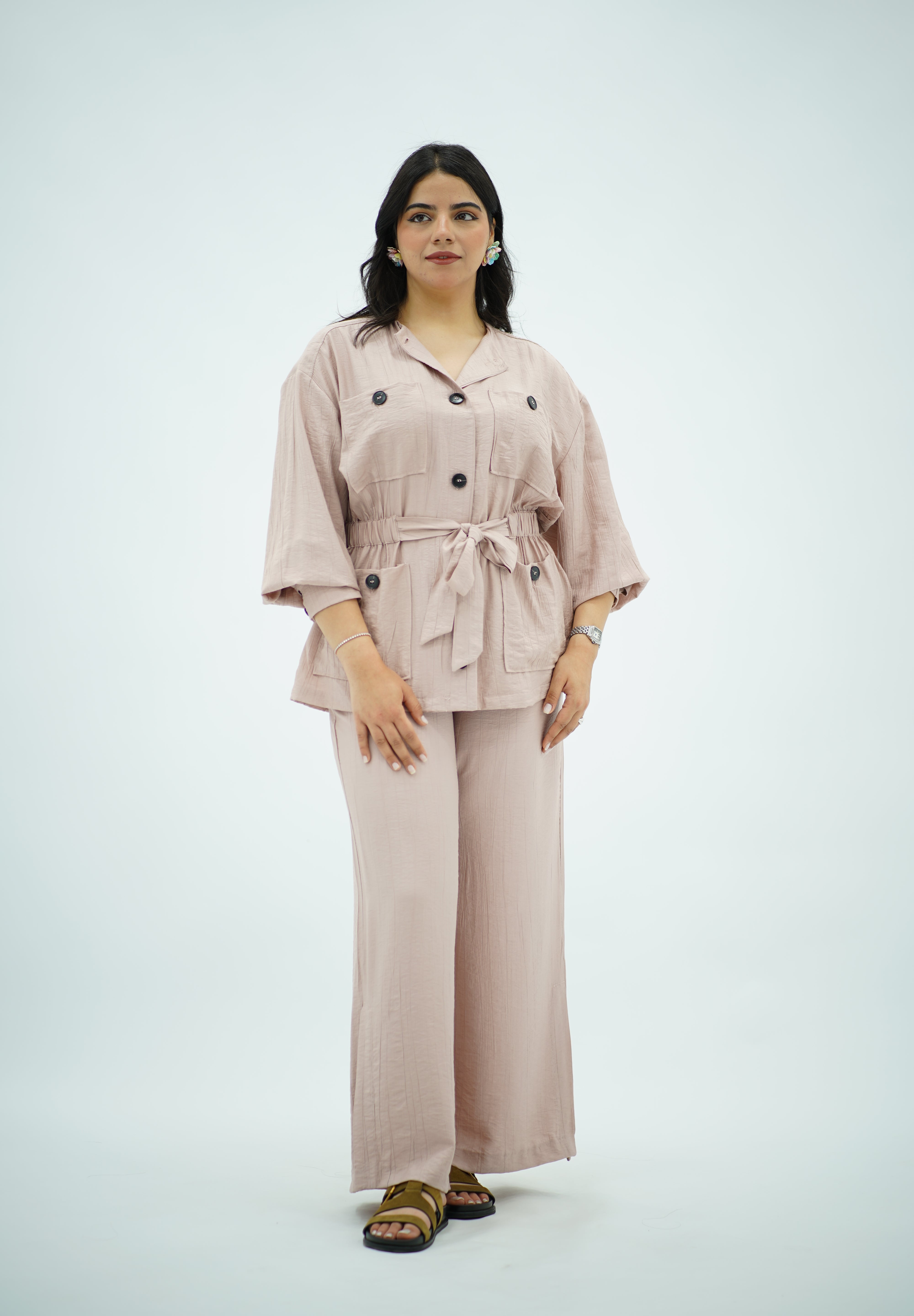 Ensemble fluide ceinturé Rose poudré