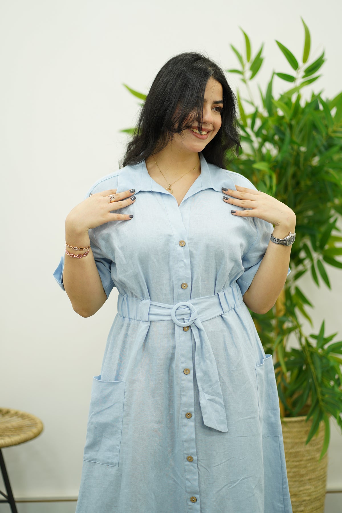 Robe En Lin - Bleu Ciel
