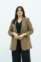 Blazer Classique à Carreaux Tons Terreux