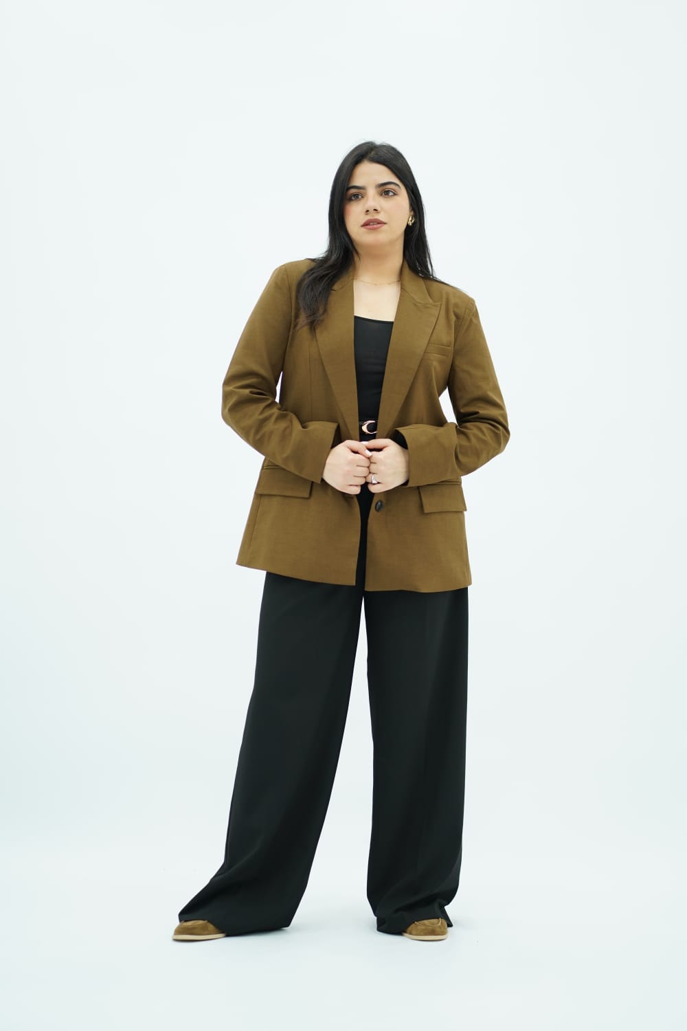 Blazer Olive avec Fente Dorsale Boutonnée