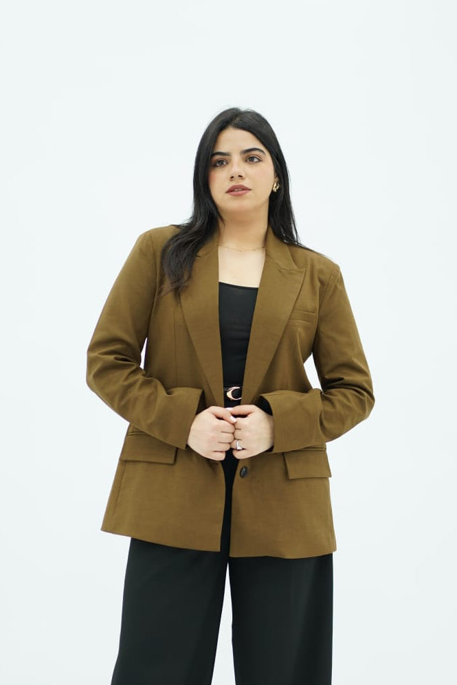 Blazer Olive avec Fente Dorsale Boutonnée