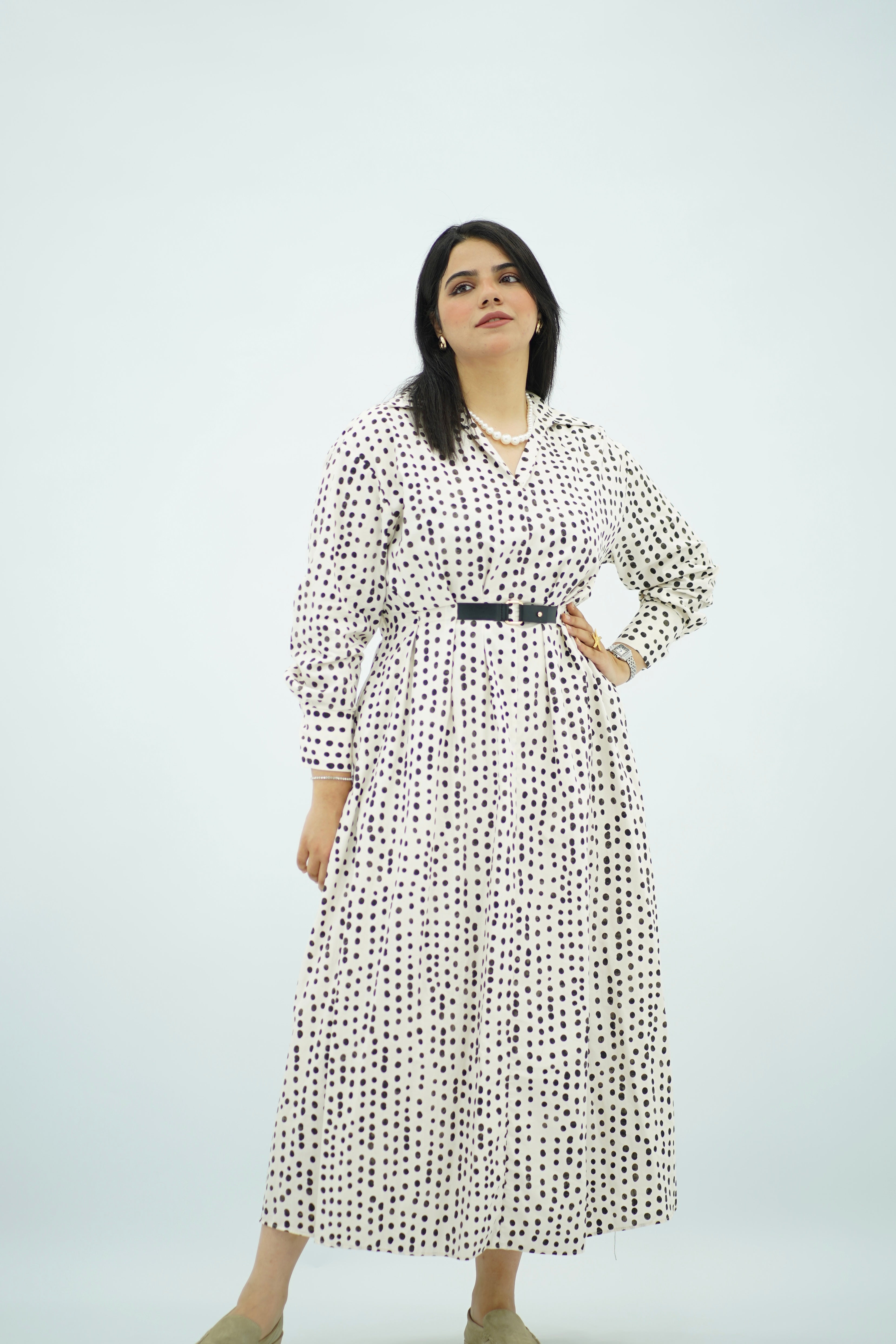 Robe Longue Chemise à Pois