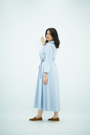 Robe-chemise longue rayée bleu ciel