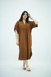 Robe Gandoura Midi en Lin Marron 🤎