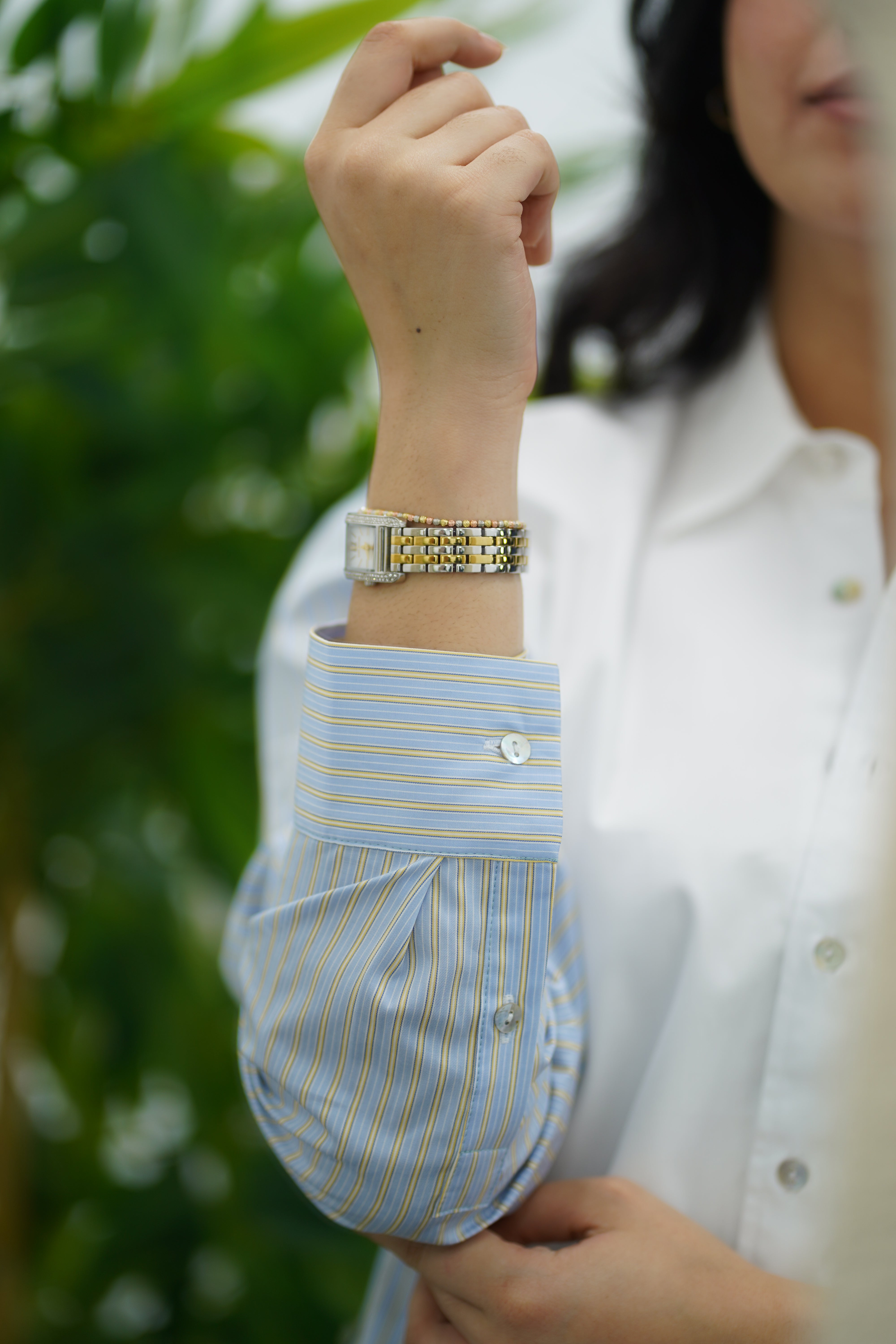 Chemise En popeline - Bleu rayures jaunes