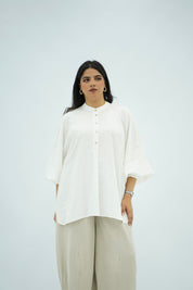 Chemise Oversize à Manches Bouffantes - Blanc Pur