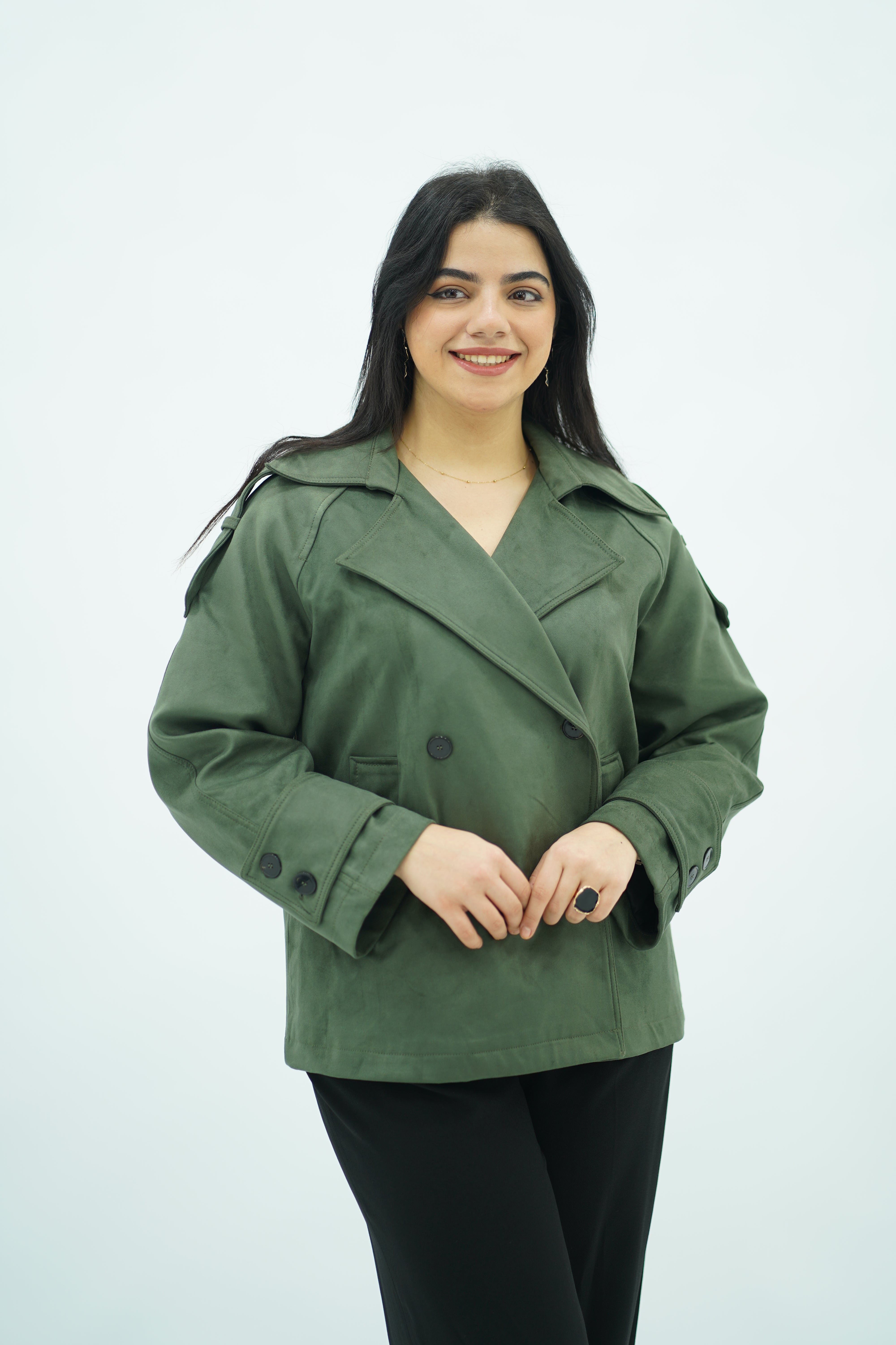 Trench court Vert en faux Daim