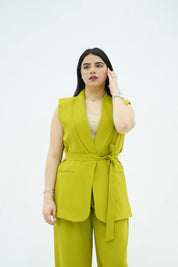 Gilet sans manches ceinturé – vert citron