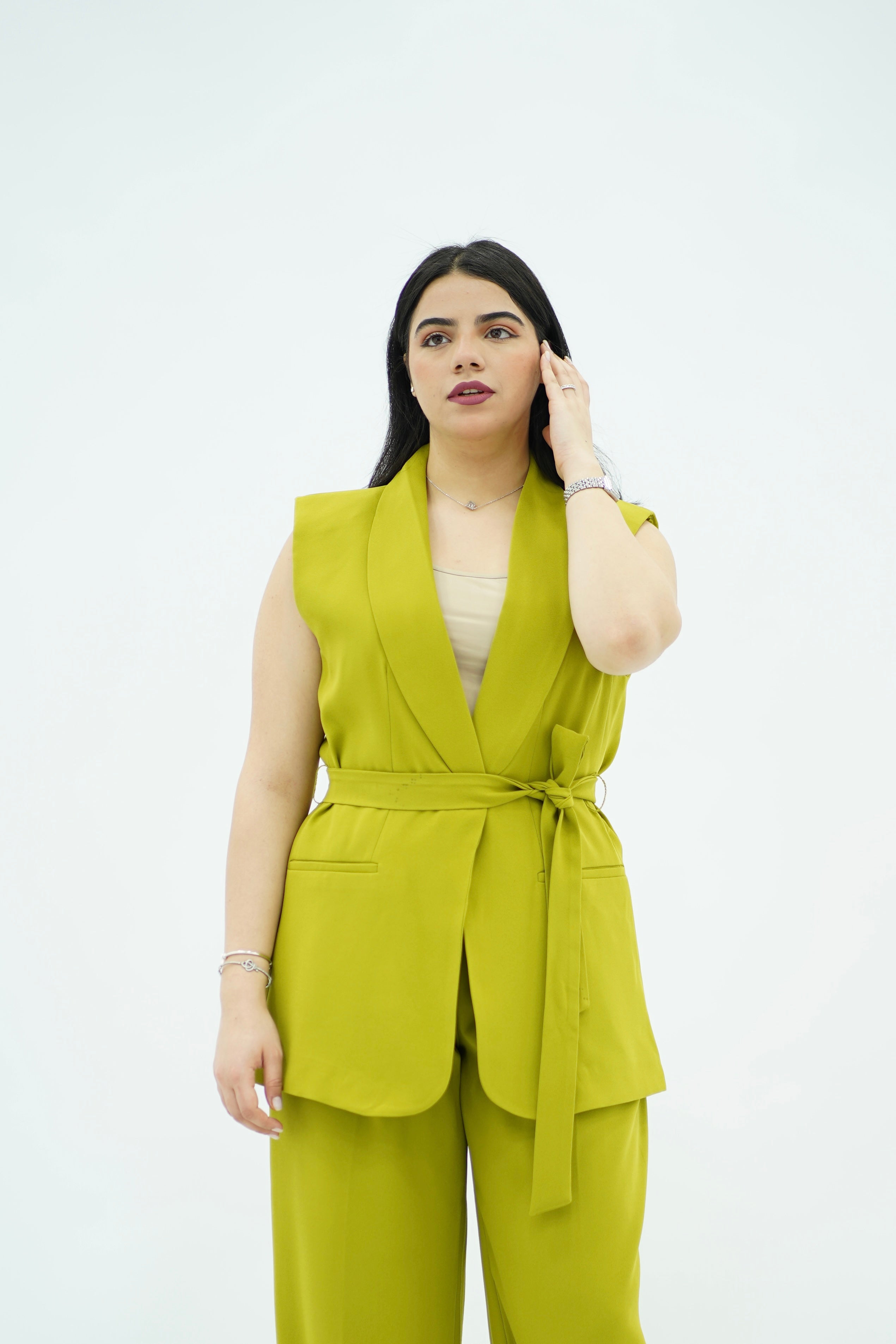 Gilet sans manches ceinturé – vert citron