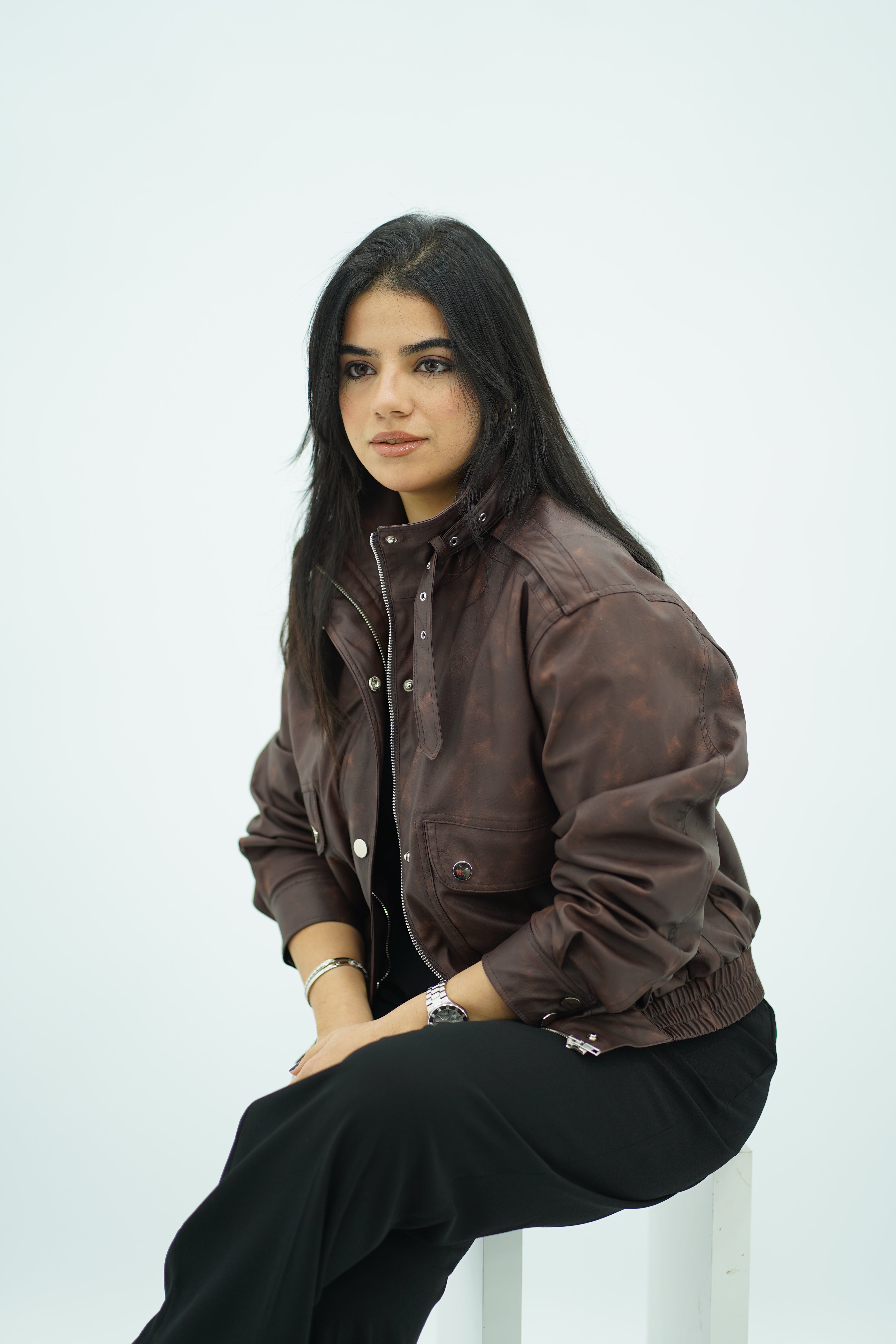 Bomber Similicuir Brun Effet Vieilli