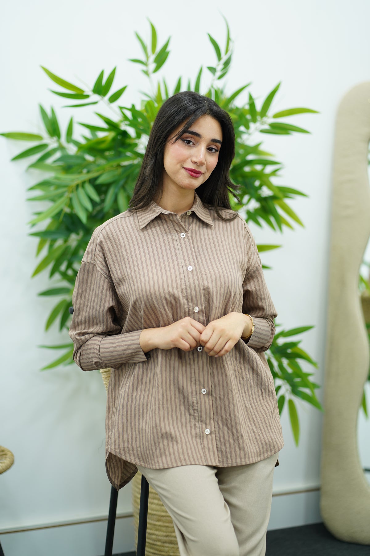 Chemise oversize à rayures marron
