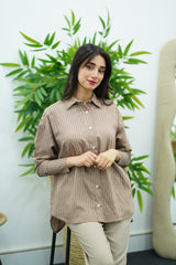 Chemise oversize à rayures marron