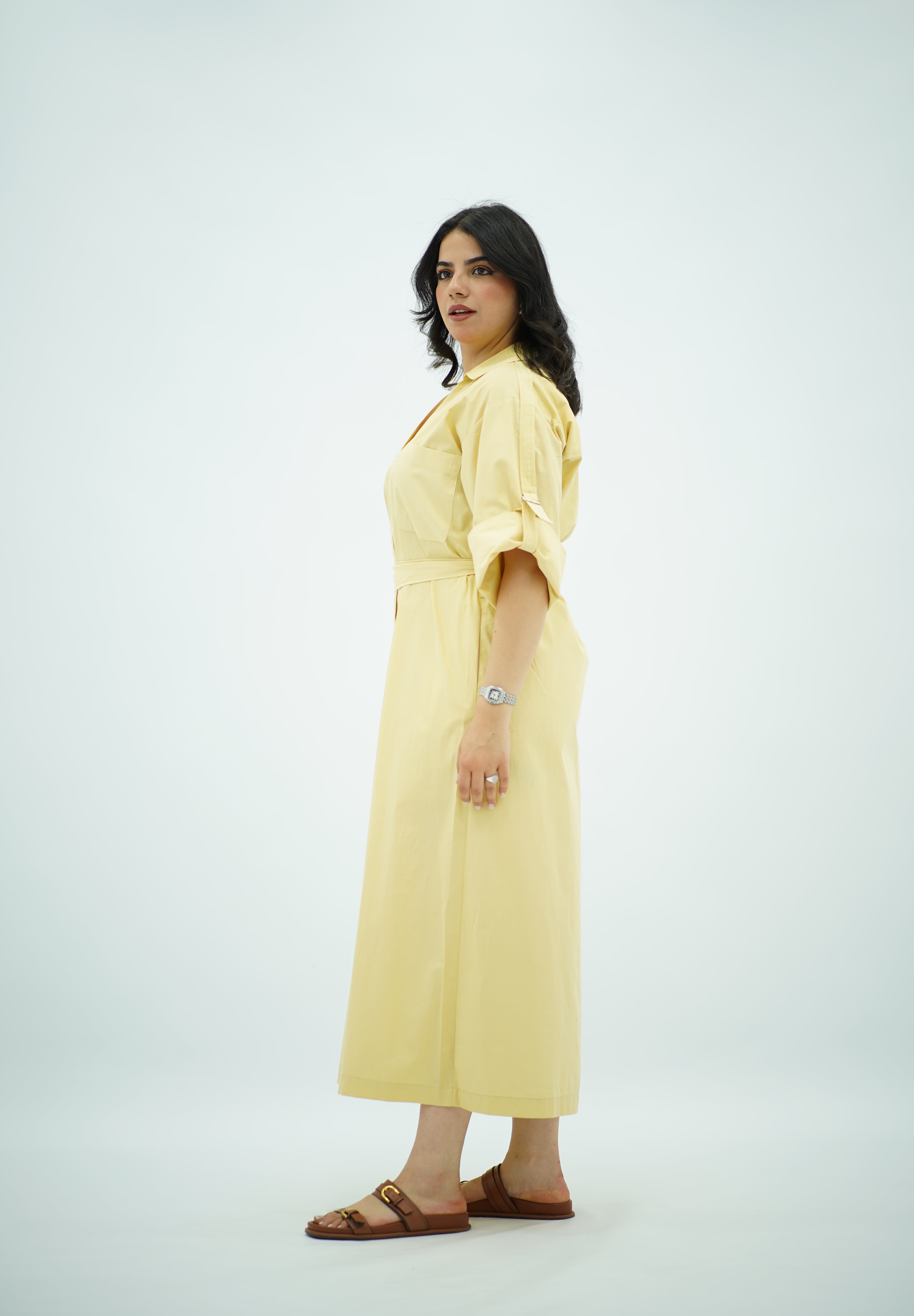 Robe Longue en popeline Jaune