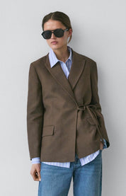 Veste cache-cœur en lin vert olive