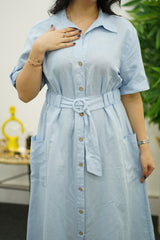 Robe En Lin - Bleu Ciel