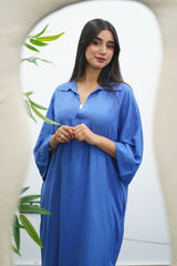 Robe Gandoura en lin - Bleu