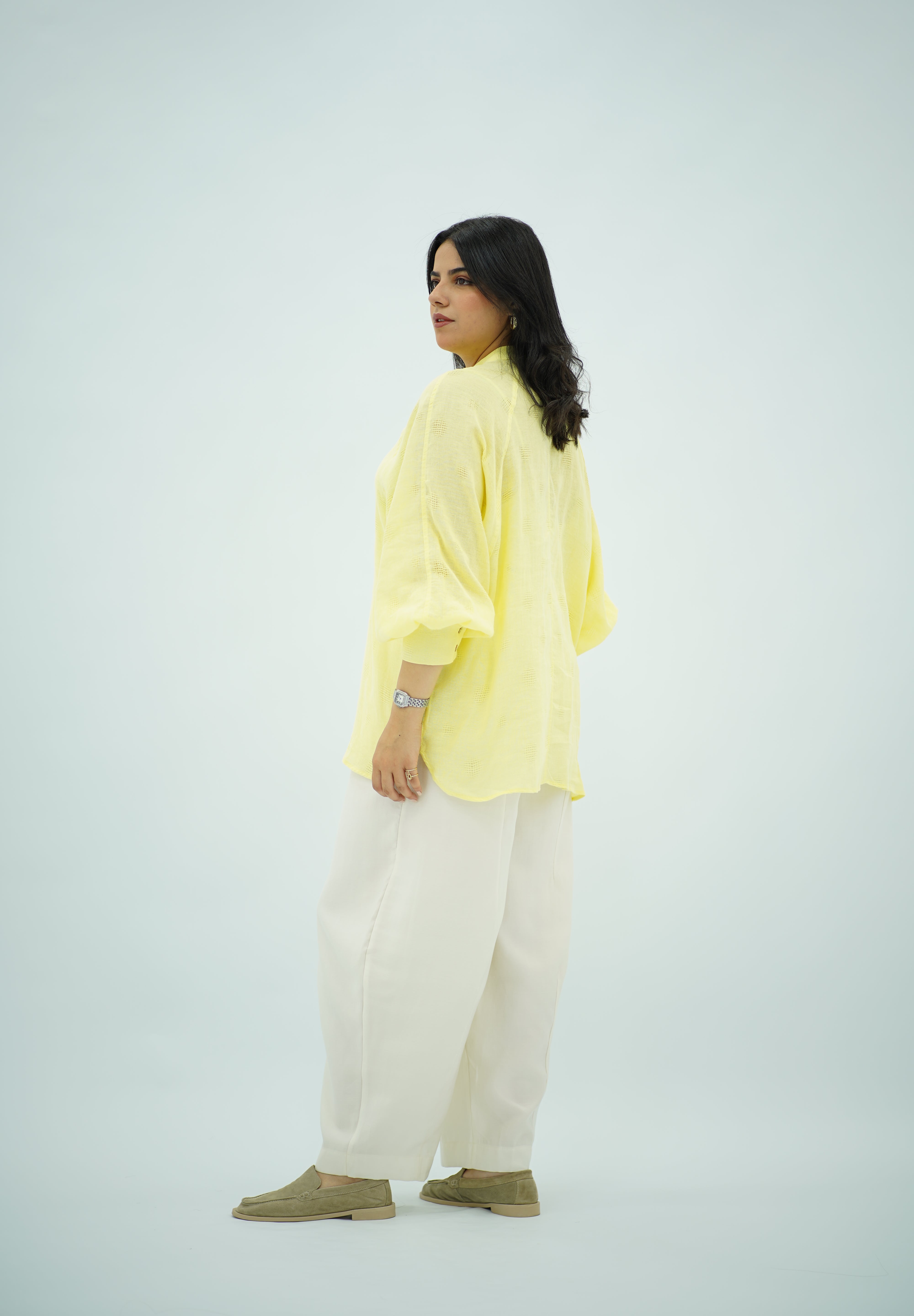 Chemise jaune pastel en Lin