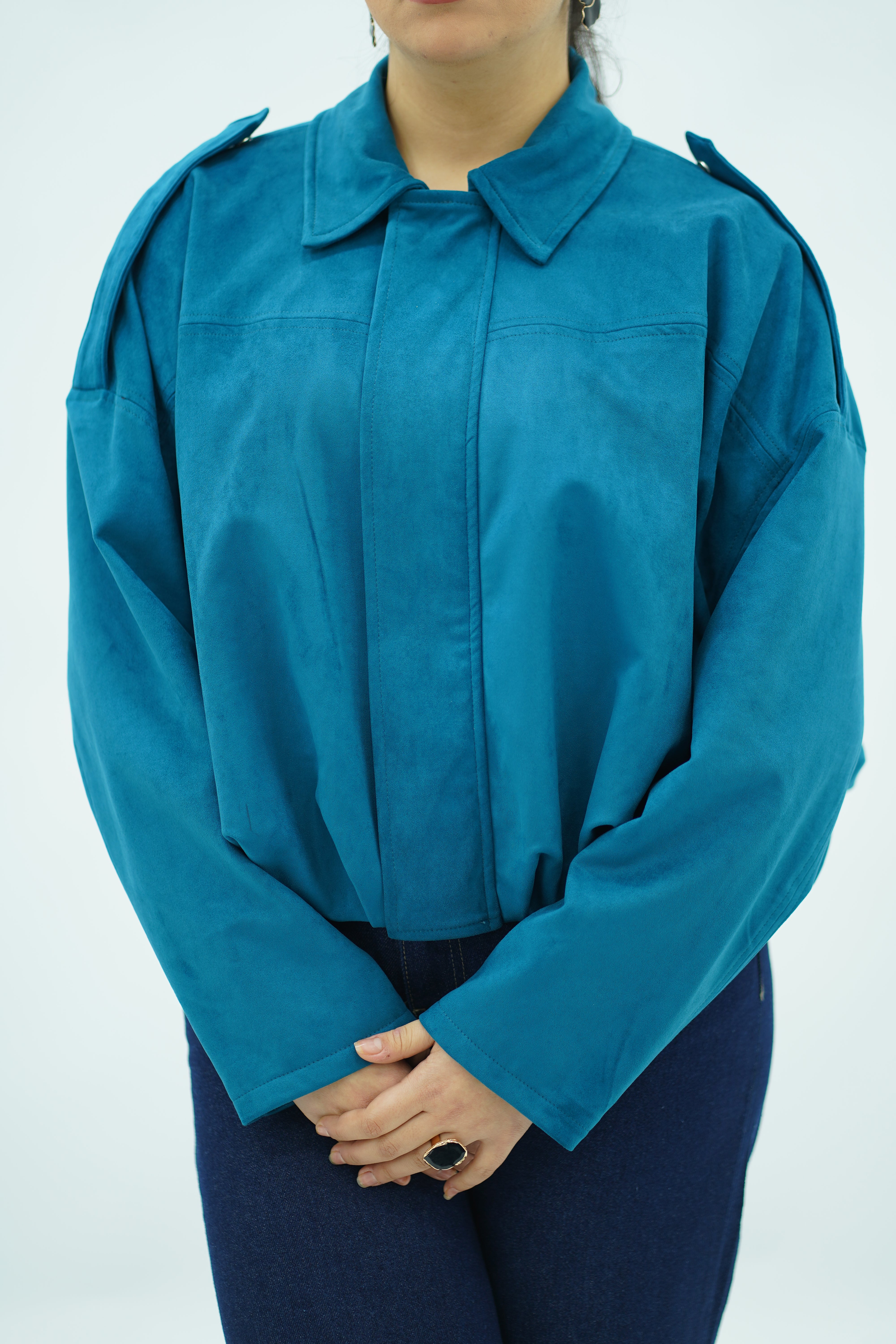 Bomber Bleu turquoise en faux daim
