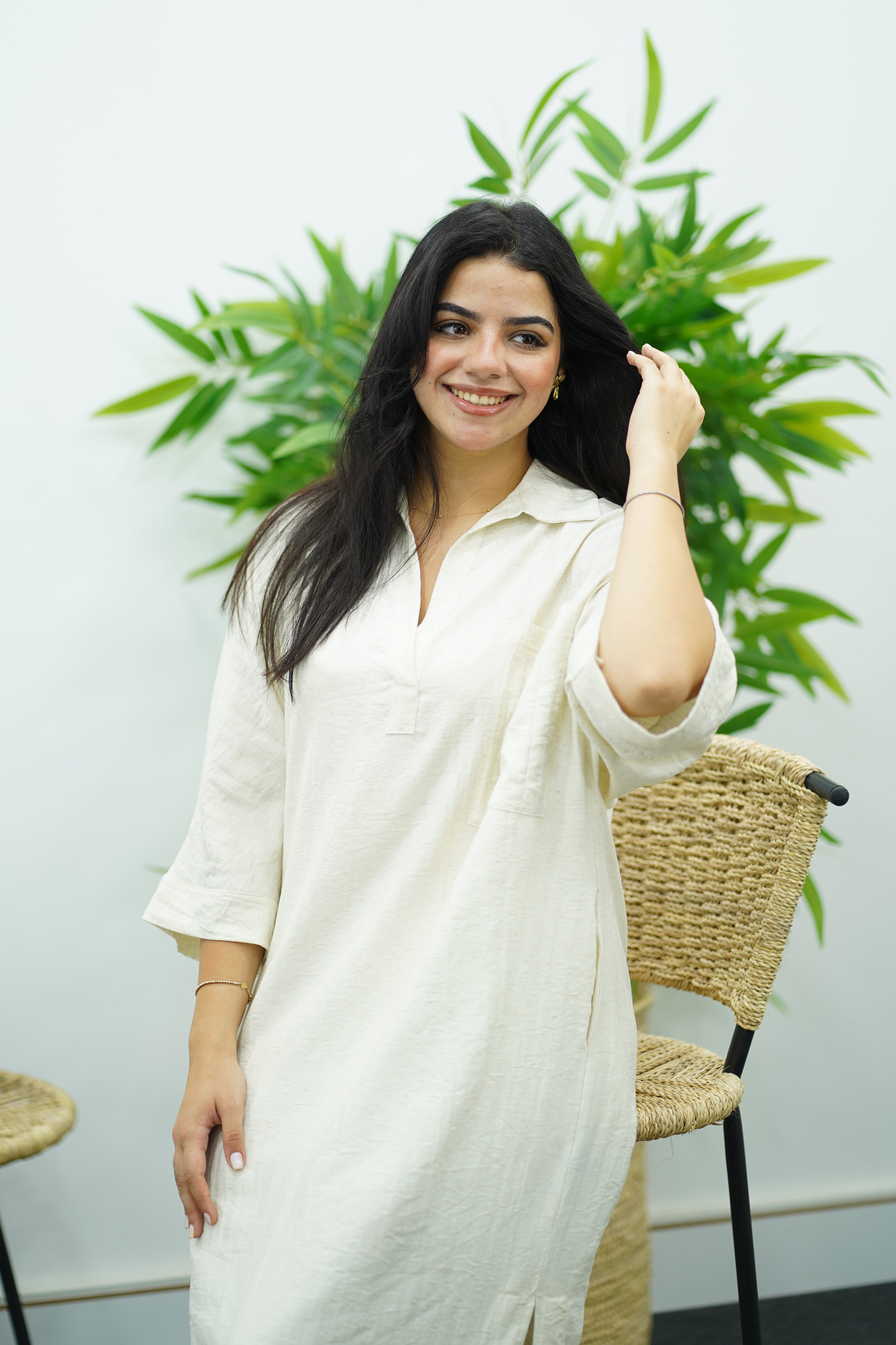 Robe Gandoura en crêpe - Blanc cassé