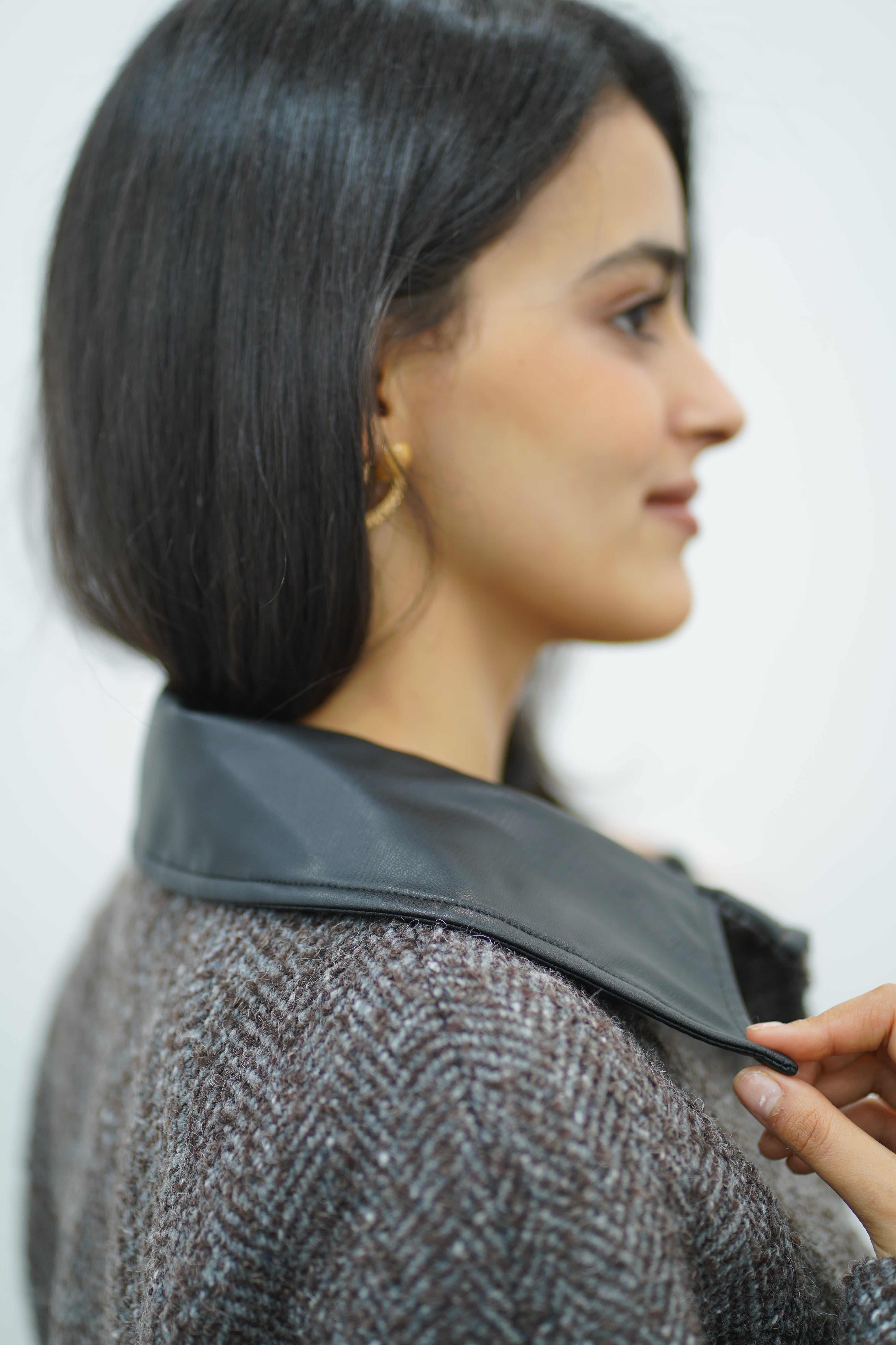Manteau en laine avec col similicuir