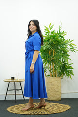 Robe Bleu En crêpe