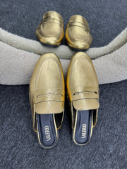 Mules en cuir 100 % cuir véritable - doré