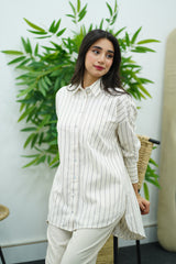 Chemise Oversize Blanche rayure en Lin – Élégance Décontractée