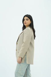 Blazer Beige Texturé Ceinturée