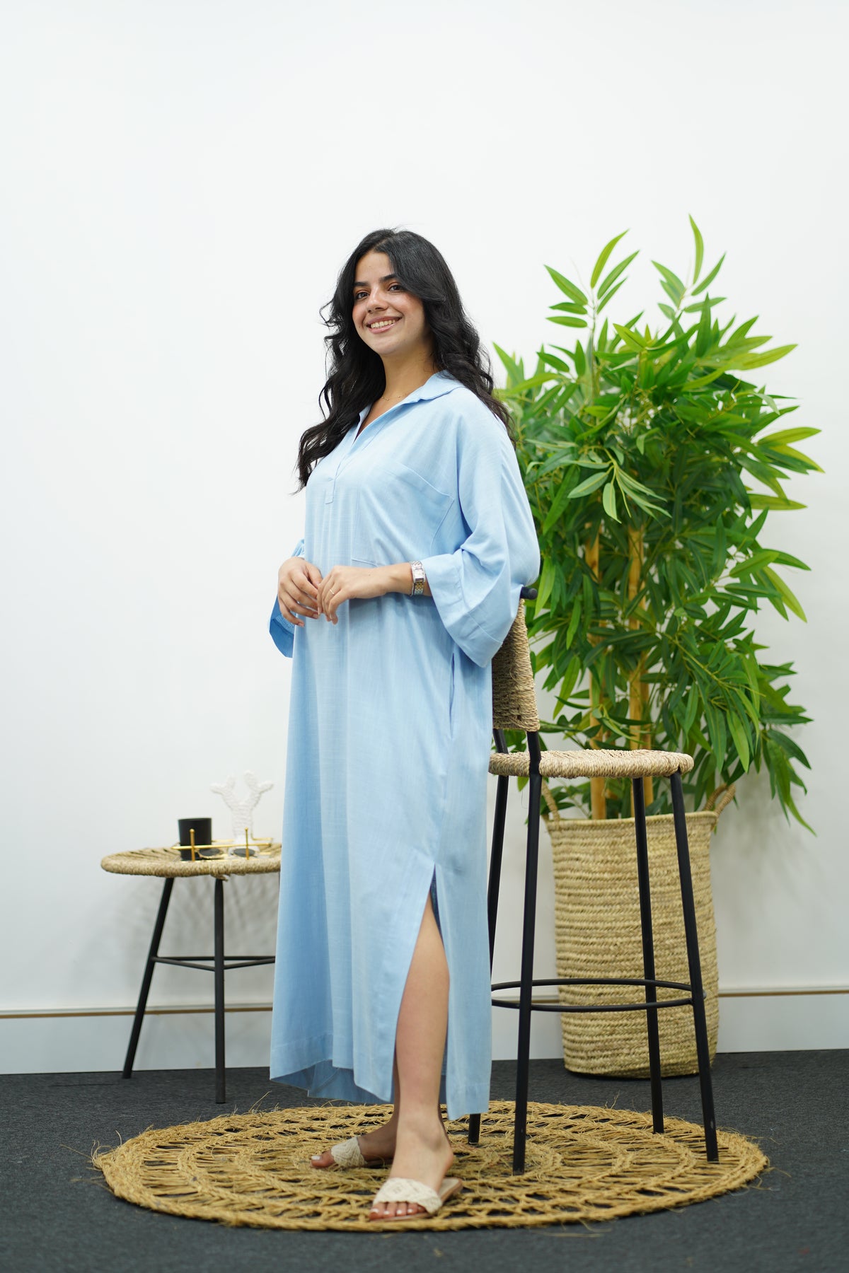 Robe Gandoura décontractée bleu ciel