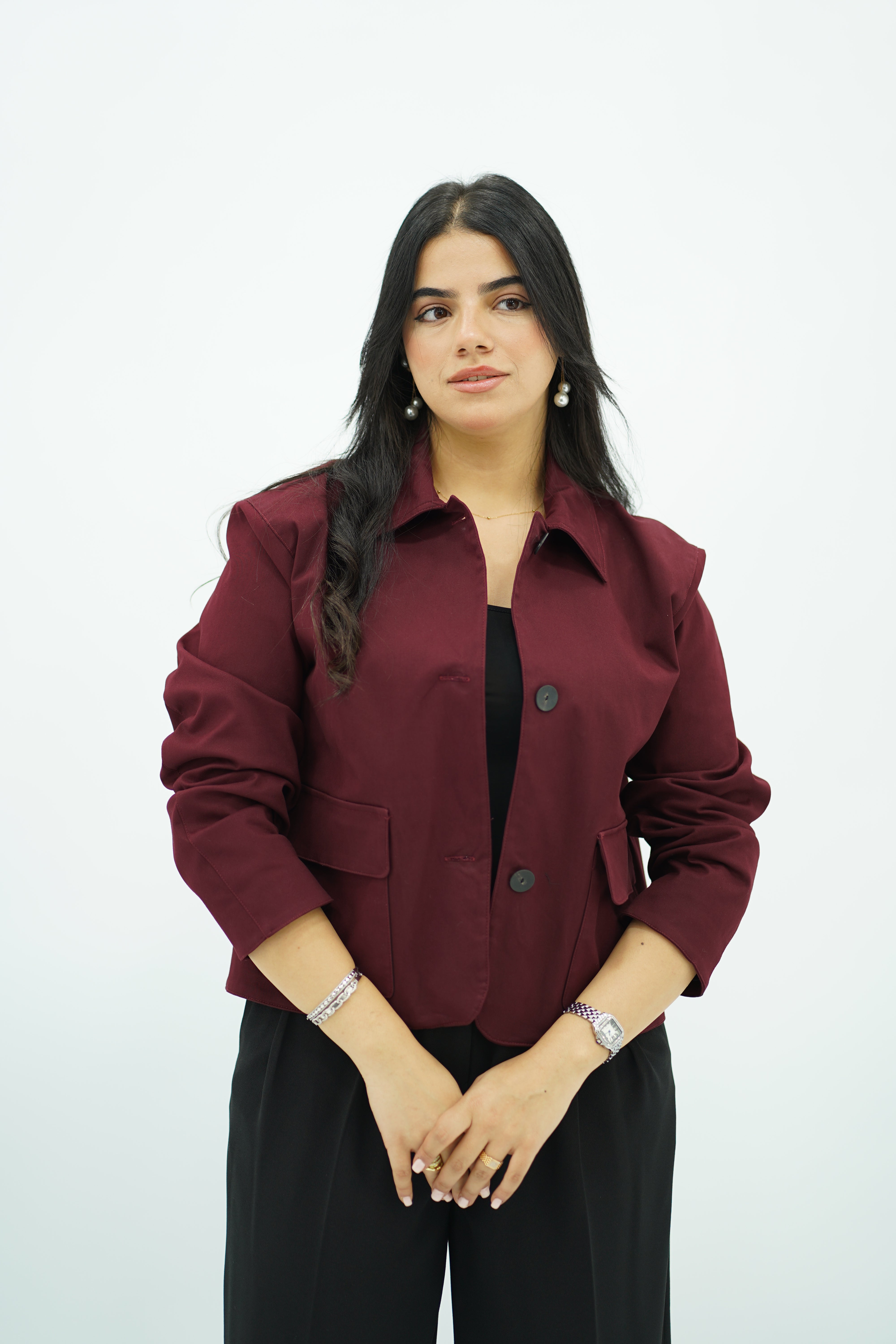 Trench Court Bordeaux à Boutons Noirs