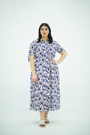 Robe Midi Fleurie Bleu et Blanc