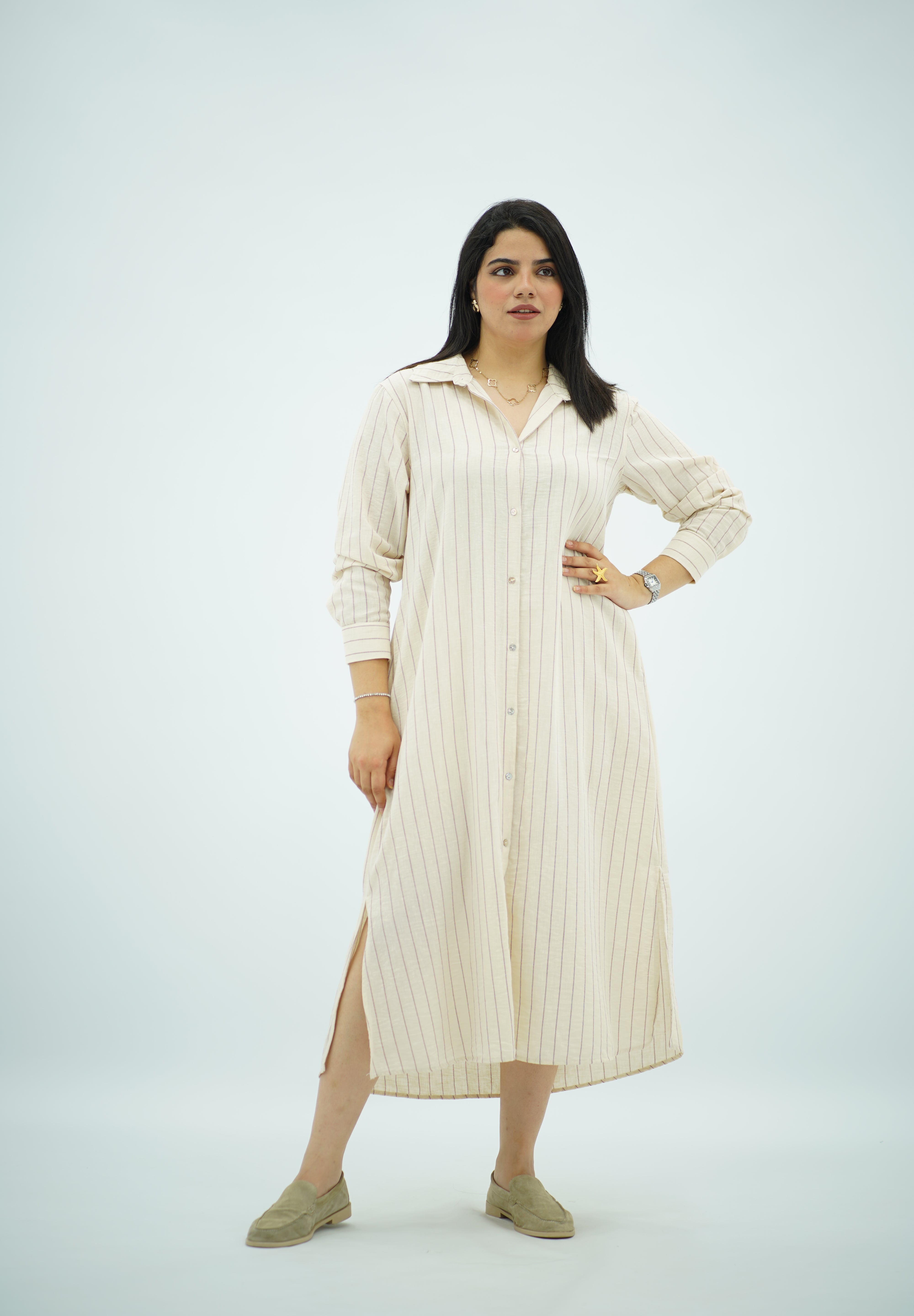 Robe chemise Beige en Lin