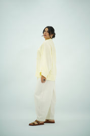 Chemise plissé en jaune pastel