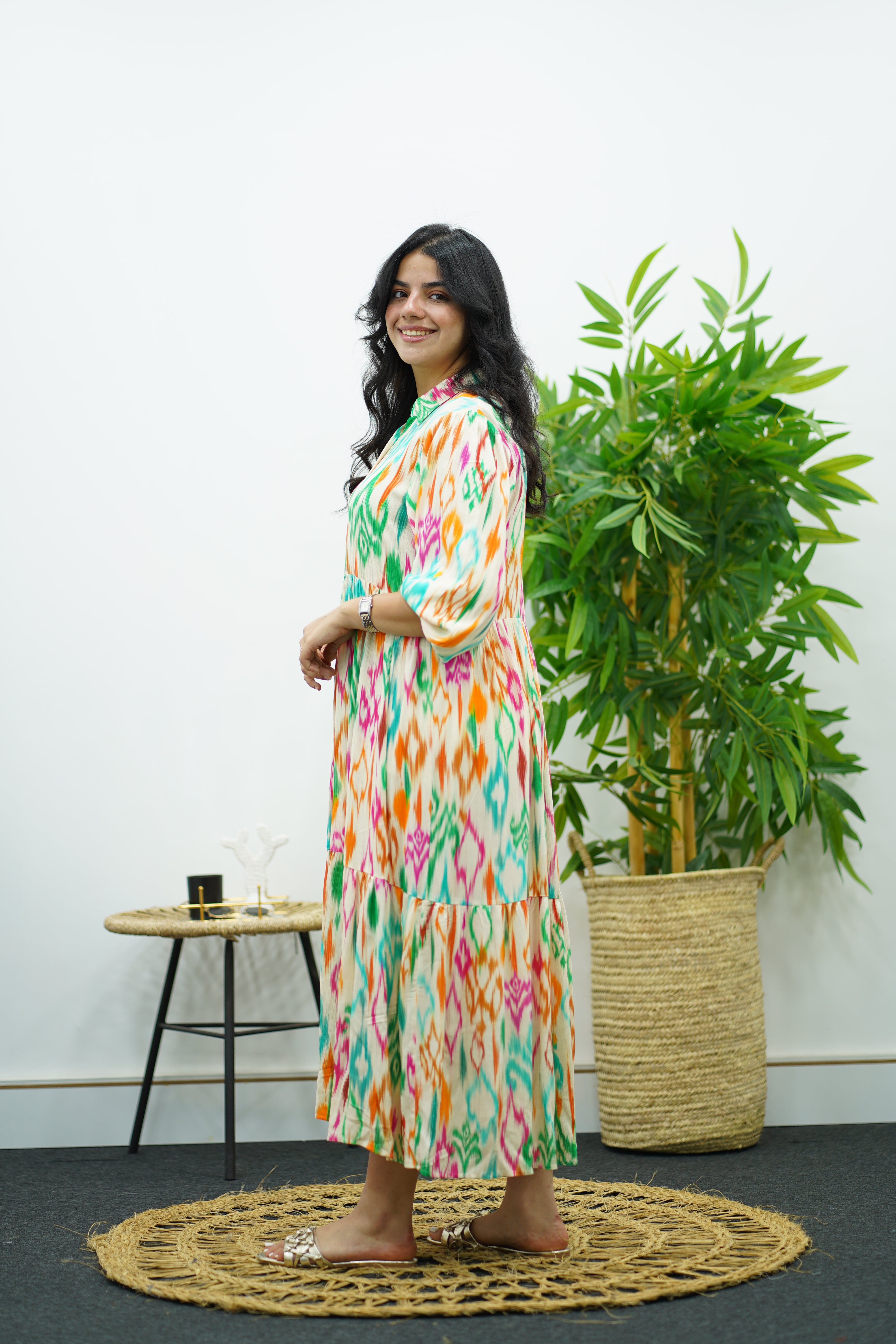 Robe longue à imprimé ethnique multicolore