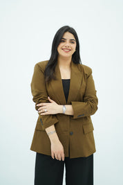 Blazer Olive avec Fente Dorsale Boutonnée