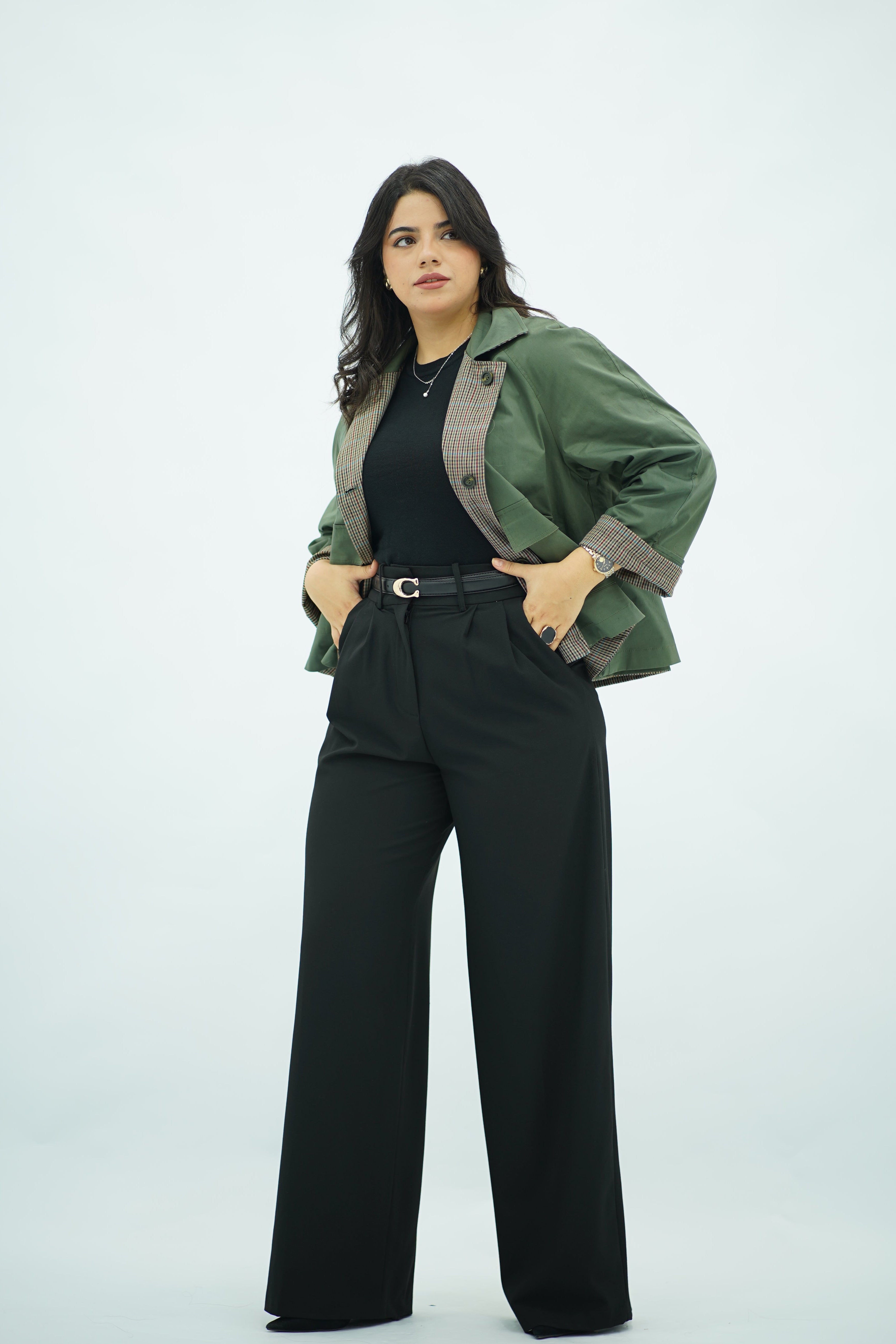 Jacket Double Face Vert Sauge & Motifs Pied-de-Poule