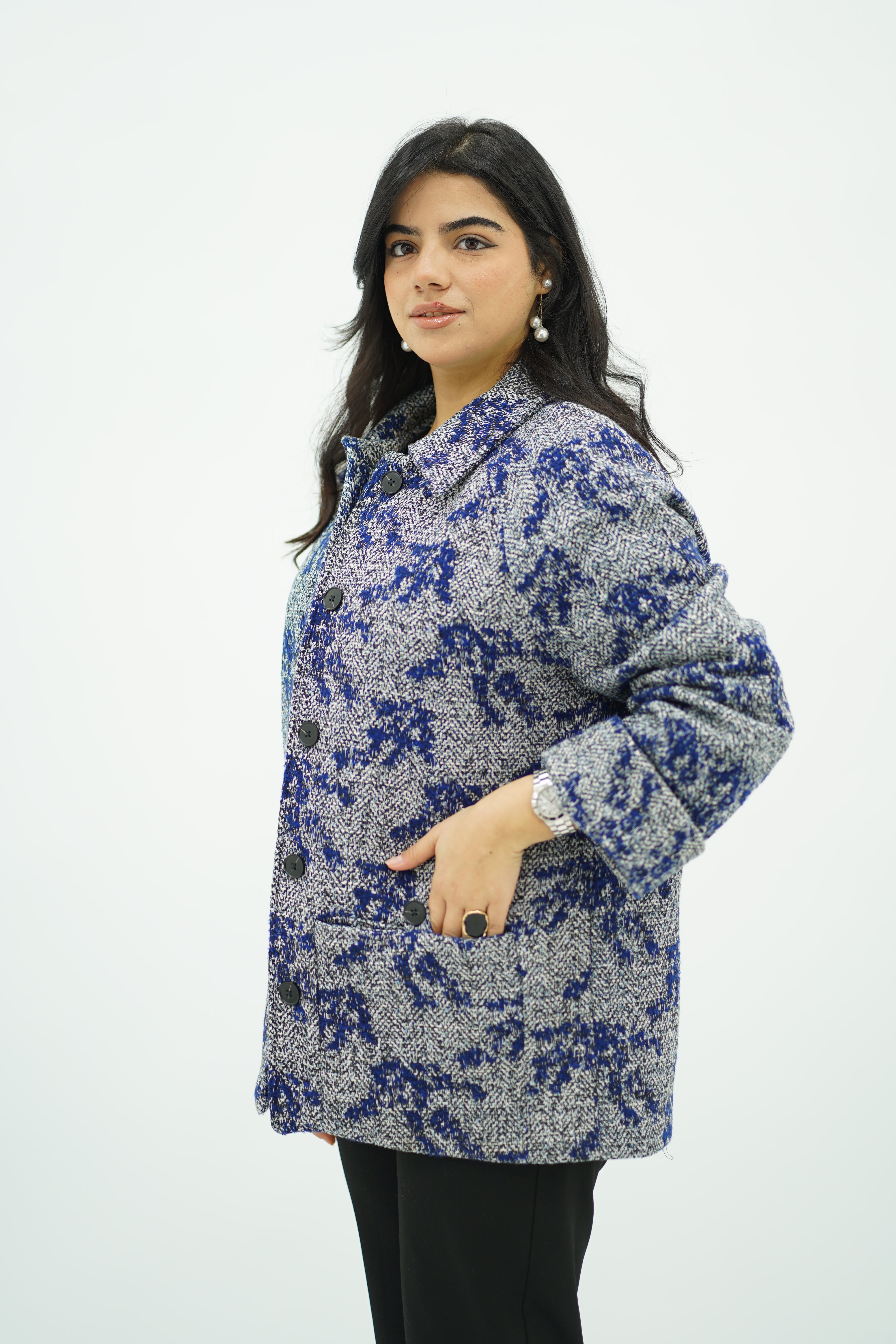 Manteau court Texturée Bleu & Gris