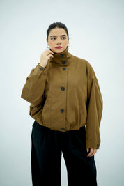 VESTE BOMBER COL MONTANT A PLIS - Marron
