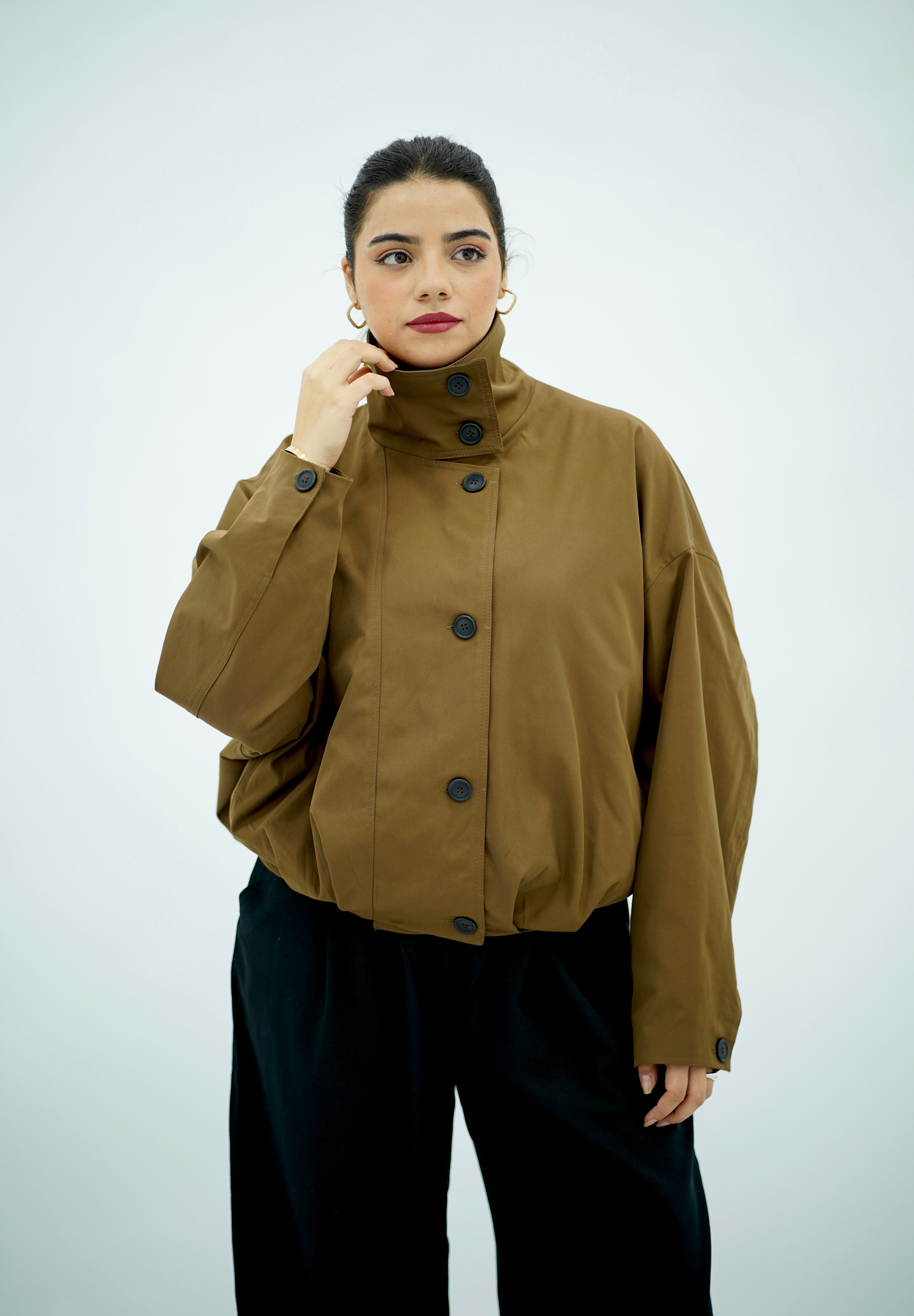 VESTE BOMBER COL MONTANT A PLIS - Marron