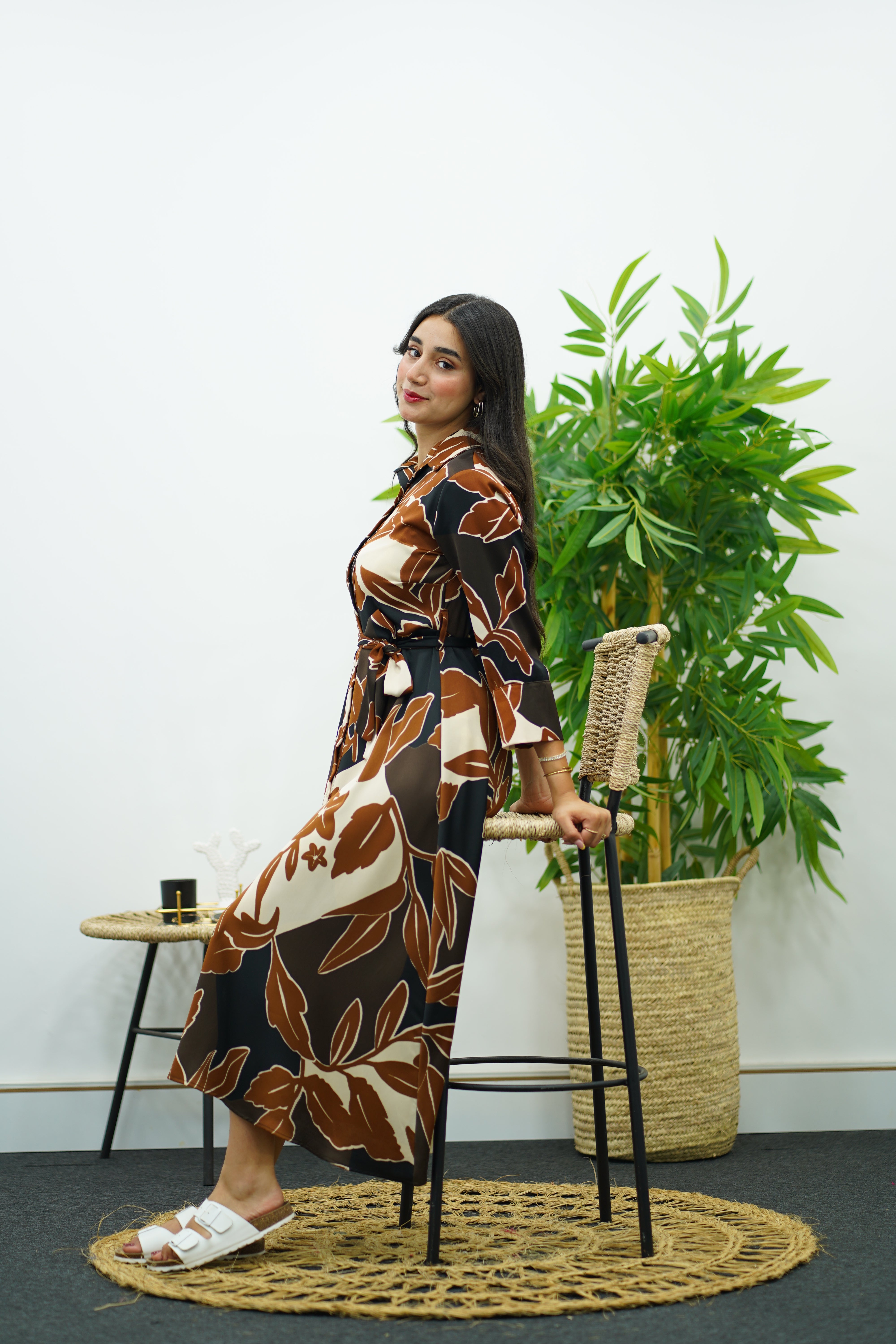 Robe fluide imprimé feuillage