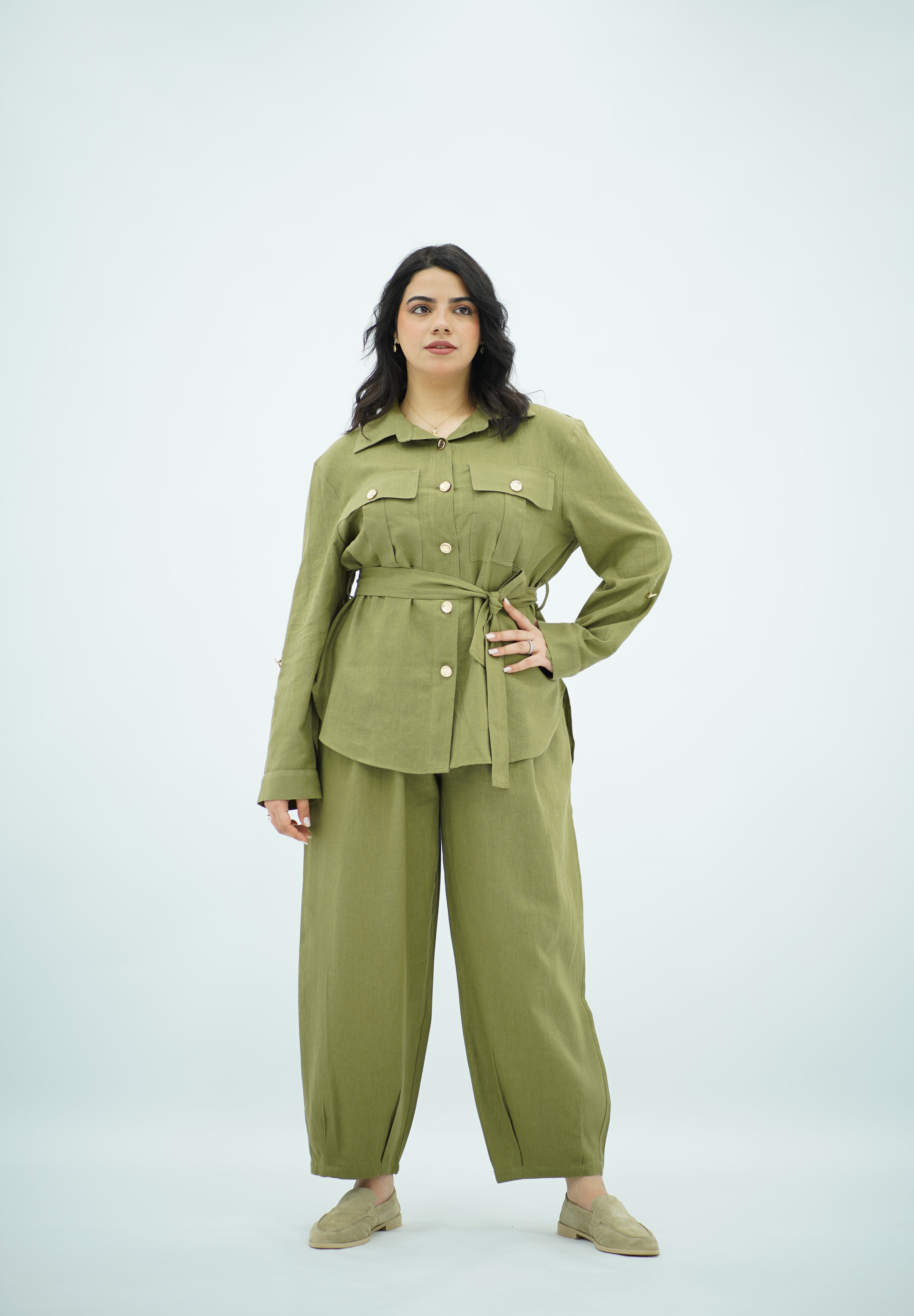 Ensemble Vert Olive en Lin