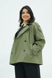 Trench Courte Vert Olive – Double Boutonnage