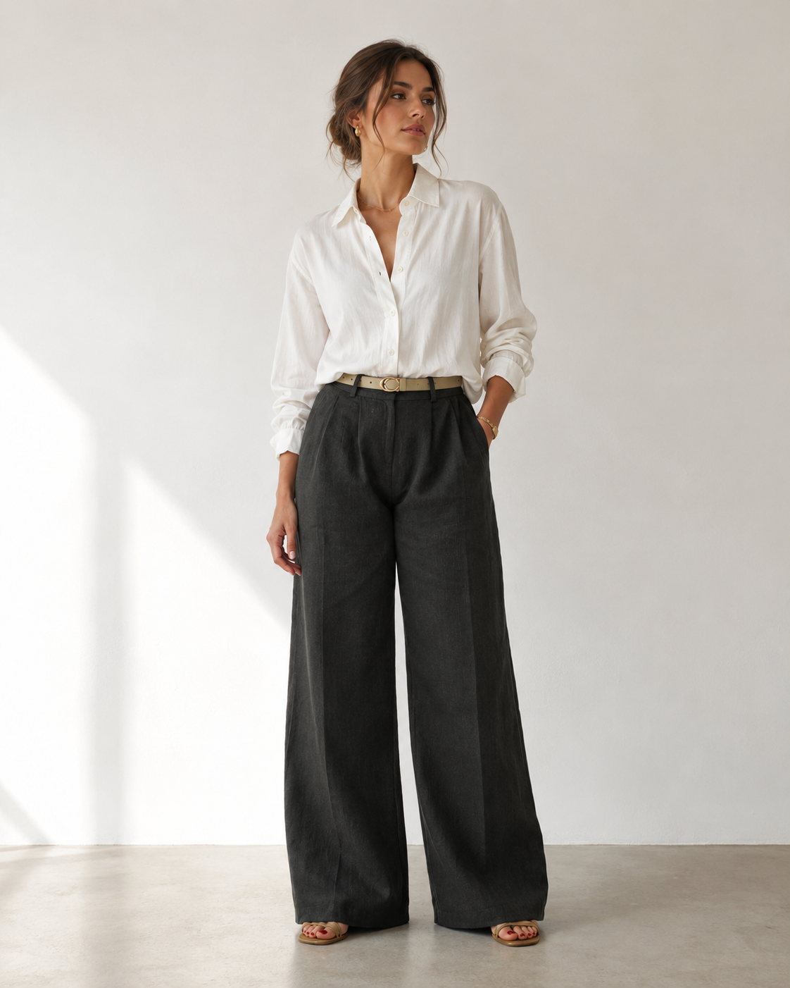 Pantalon Large Gris Foncé