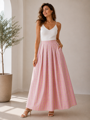 Jupe Longue Vichy Rose Taille Haute