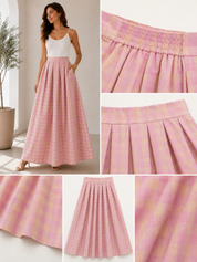 Jupe Longue Vichy Rose Taille Haute