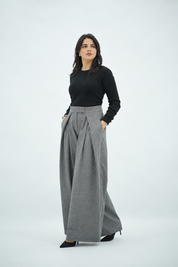 Pantalon Large Gris à Carreaux