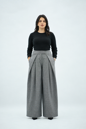 Pantalon Large Gris à Carreaux